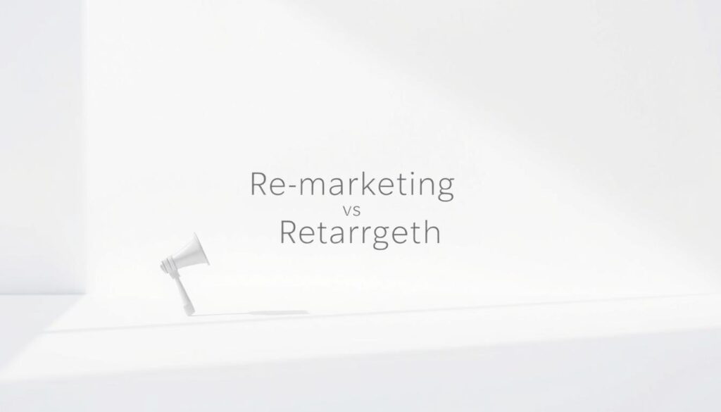 Crisp, minimal illustration depicting the key differences between remarketing and retargeting. A clean, white background provides a stark canvas. In the foreground, two distinct icons or symbols clearly represent the core concepts - one for remarketing, one for retargeting. The icons are simple yet distinctive, conveying their meanings at a glance. The middle ground features clean, elegant typography succinctly explaining the core differences between the two marketing strategies in a clear, concise manner. Soft, natural lighting casts subtle shadows, lending depth and dimension to the scene. An overall sense of clarity, simplicity and professionalism pervades the image, making it an ideal visual accompaniment to the article's section on the topic.