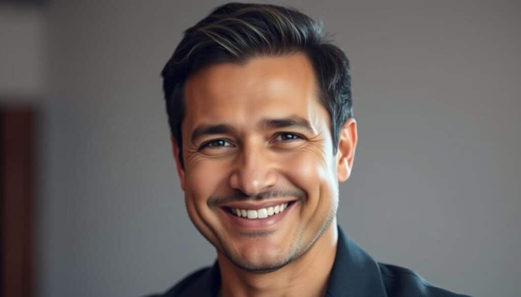 A high-resolution portrait of Rafael Rez, a confident and charismatic digital marketing expert, captured in a tastefully lit studio setting. His warm, engaging expression fills the frame, conveying his depth of knowledge and passion for his work. The background is softly blurred, placing the focus entirely on Rez's face and upper body. The lighting is carefully modeled to accentuate his features, with subtle shadows adding depth and dimension. The overall mood is one of professionalism, expertise, and approachability, perfectly suited to illustrate the "Autor: Rafael Rez" section of the article on "Marketing de Conteúdo".